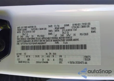 2017 Ford F-150 Lariat из США, поврежденный, VIN 1FTFW1EF0HFA82607